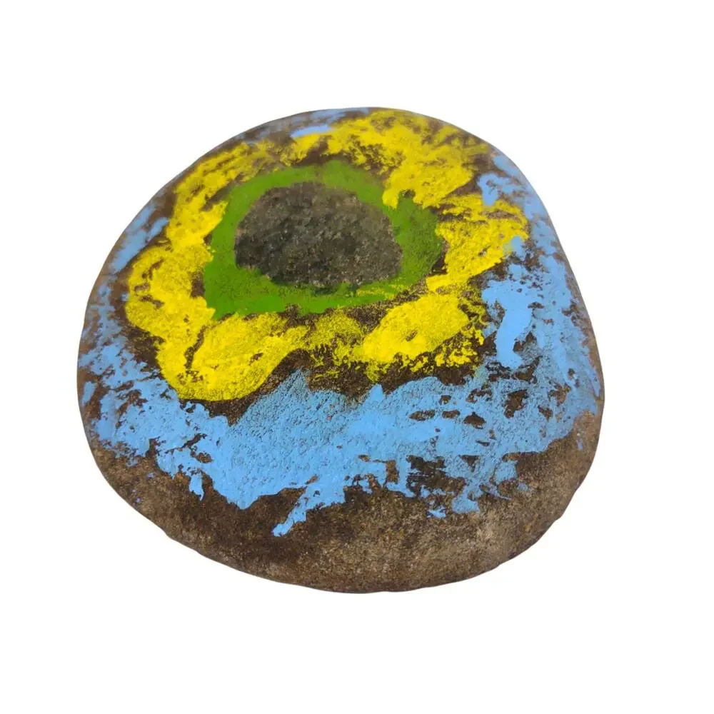 Hand Painted River Rock Sunflower Floral Stone Art Lake Lure NC One of a Kind